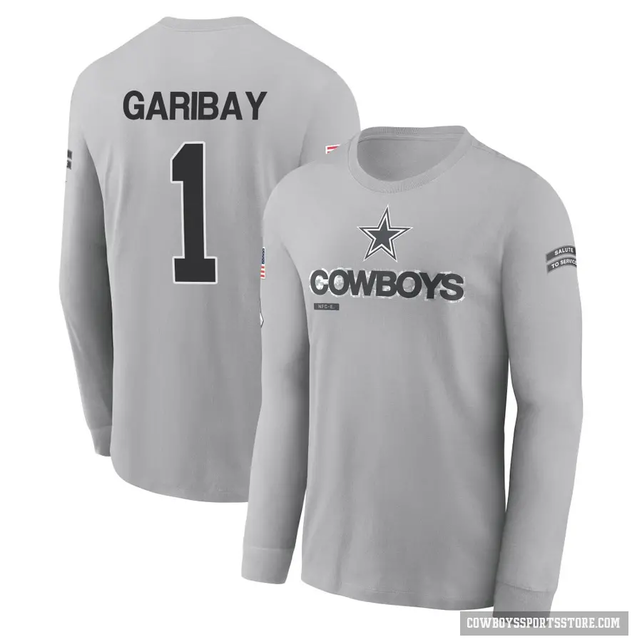 Men's ＃1 Jonathan Garibay Dallas Cowboys Gray 2024 Salute to Service Long Sleeve T-Shirt
