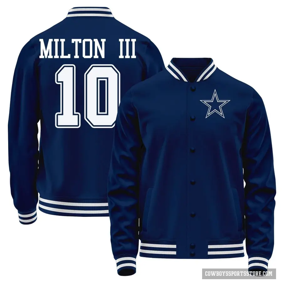 Men's ＃10 Joe Milton III Dallas Cowboys Navy Full-Snap Name & Number Jacket