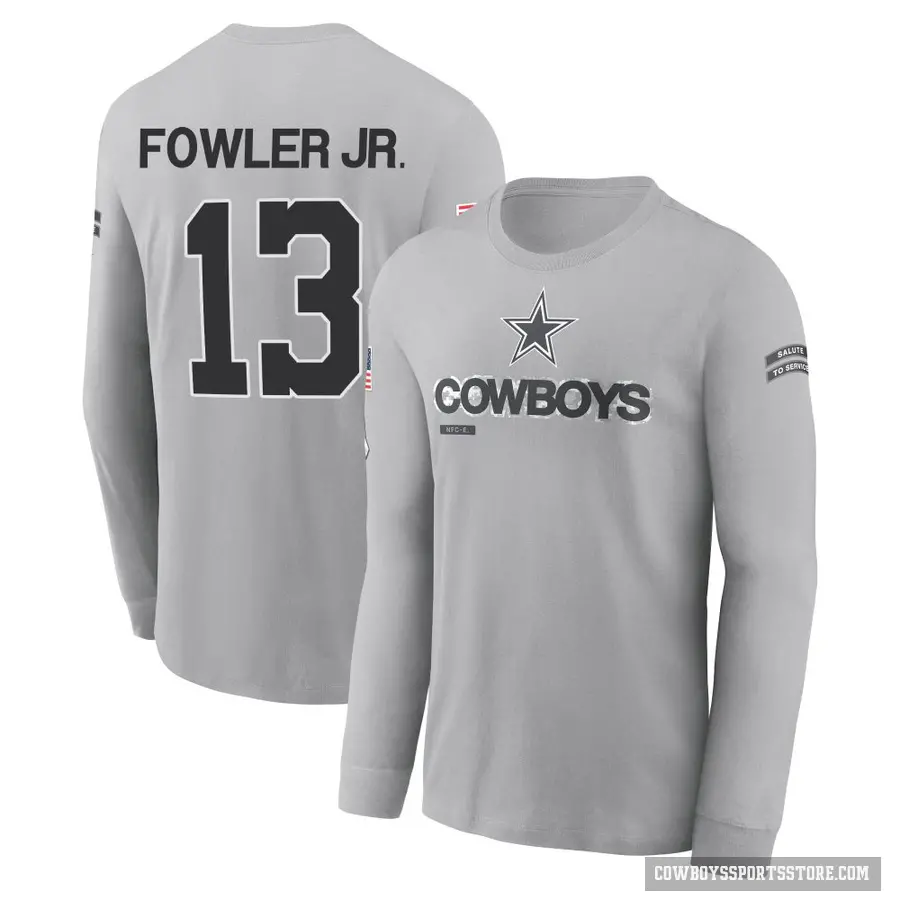 Men's ＃13 Dante Fowler Jr. Dallas Cowboys Gray 2024 Salute to Service Long Sleeve T-Shirt