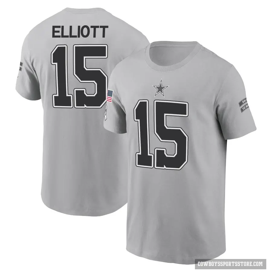 Men's ＃15 Ezekiel Elliott Dallas Cowboys Gray 2024 Salute to Service T-Shirt
