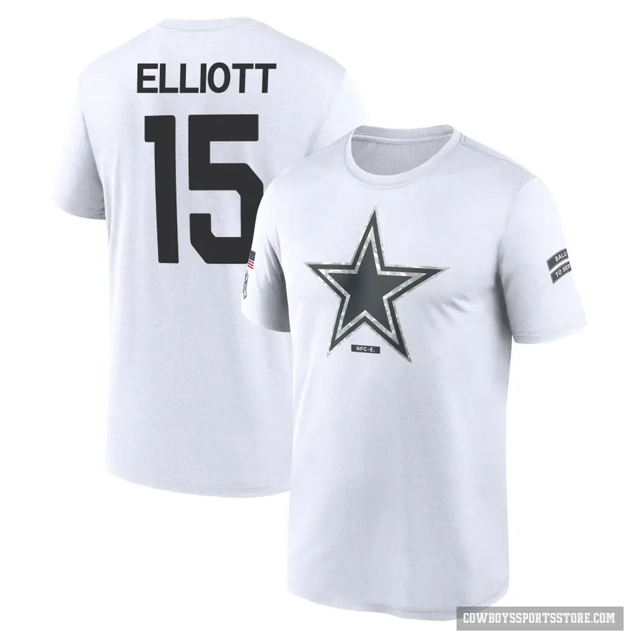 Men's ＃15 Ezekiel Elliott Dallas Cowboys White 2024 Salute to Service Performance T-Shirt