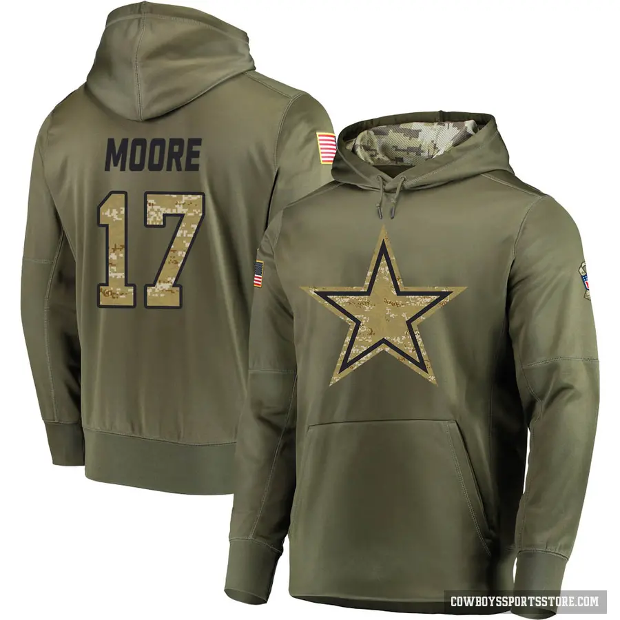 Men's ＃17 Kellen Moore Dallas Cowboys Olive Salute to Service Pullover Hoodie
