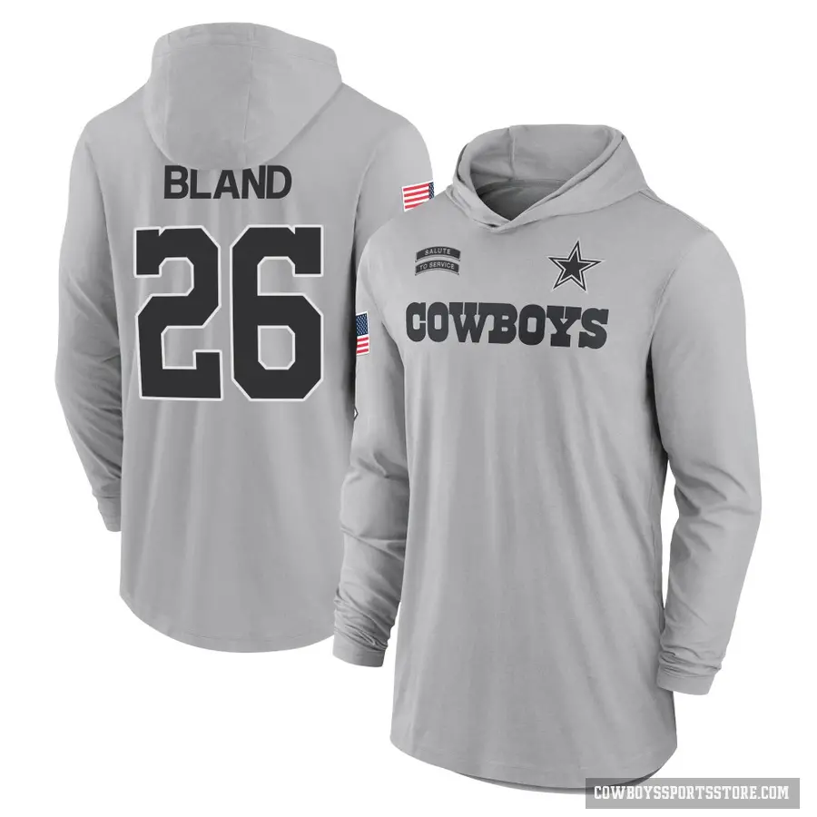 Men's ＃26 DaRon Bland Dallas Cowboys Gray 2024 Salute to Service Lightweight Performance Long Sleeve Hooded T-Shirt