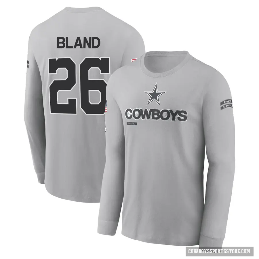 Men's ＃26 DaRon Bland Dallas Cowboys Gray 2024 Salute to Service Long Sleeve T-Shirt