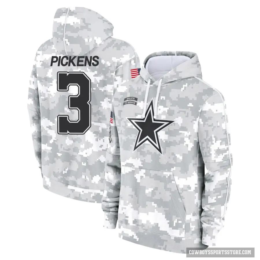 Men's ＃3 George Pickens Dallas Cowboys Arctic Camo 2024 Salute to Service Club Fleece Pullover Hoodie