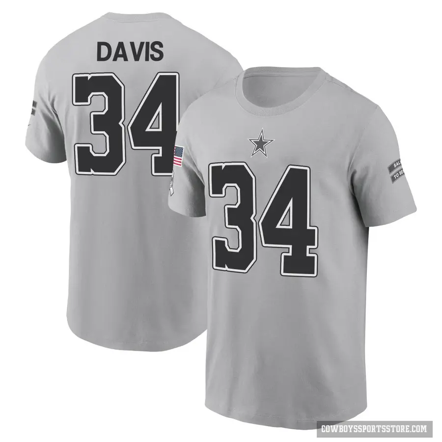 Men's ＃34 Malik Davis Dallas Cowboys Gray 2024 Salute to Service T-Shirt