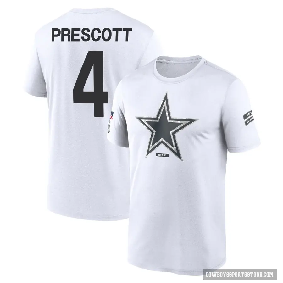 Men's ＃4 Dak Prescott Dallas Cowboys White 2024 Salute to Service Performance T-Shirt