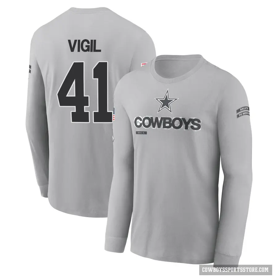 Men's ＃41 Nick Vigil Dallas Cowboys Gray 2024 Salute to Service Long Sleeve T-Shirt