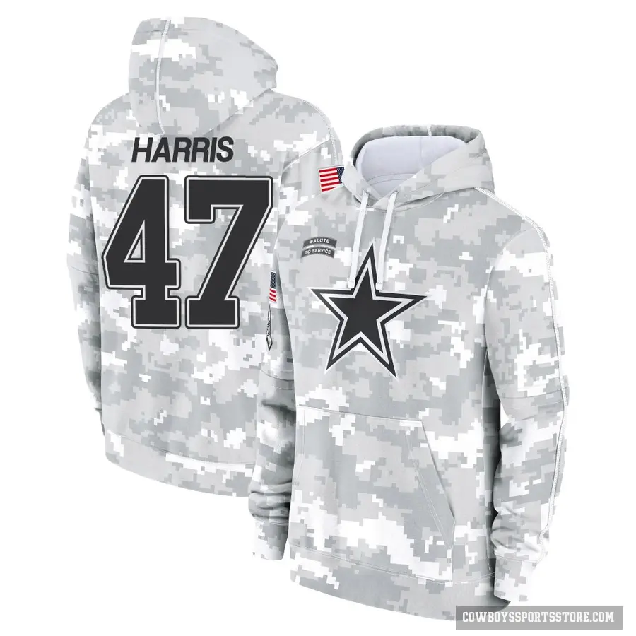 Men's ＃47 Darius Harris Dallas Cowboys Arctic Camo 2024 Salute to Service Club Fleece Pullover Hoodie