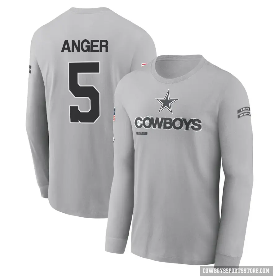Men's ＃5 Bryan Anger Dallas Cowboys Gray 2024 Salute to Service Long Sleeve T-Shirt