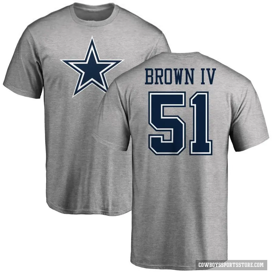Men's ＃51 Earnest Brown IV Dallas Cowboys Brown Logo T-Shirt Ash