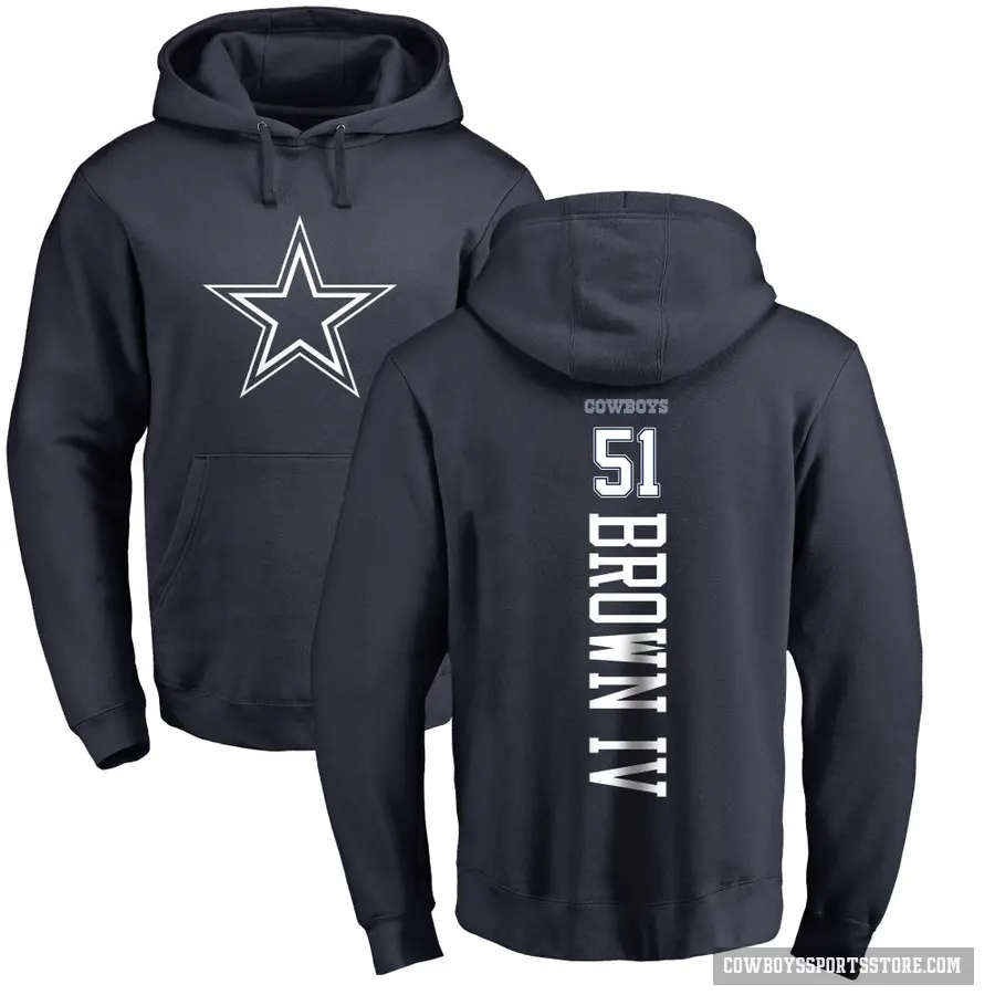 Men's ＃51 Earnest Brown IV Dallas Cowboys Navy Pro Line by Branded Backer Pullover Hoodie