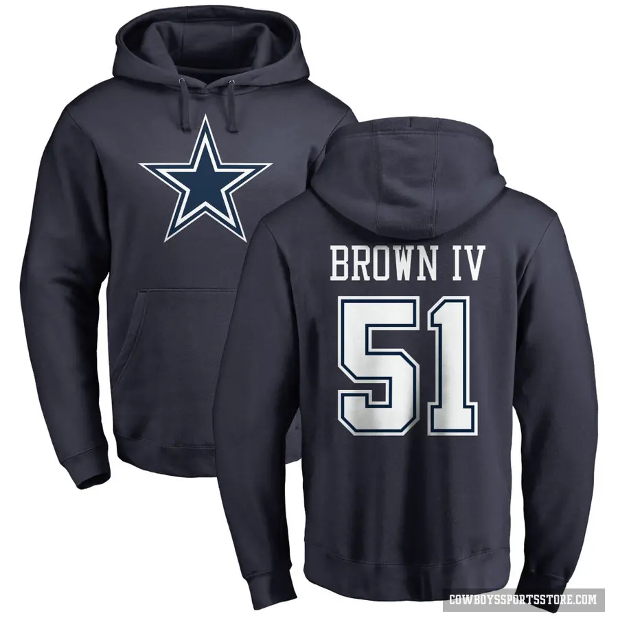 Men's ＃51 Earnest Brown IV Dallas Cowboys Navy Pro Line by Branded Name & Number Pullover Hoodie