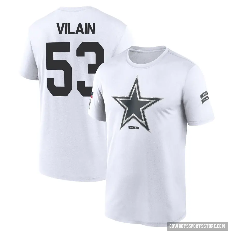Men's ＃53 Luiji Vilain Dallas Cowboys White 2024 Salute to Service Performance T-Shirt