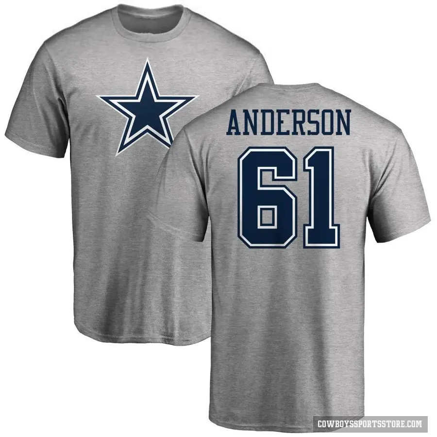 Men's ＃61 Jack Anderson Dallas Cowboys Ash Logo T-Shirt