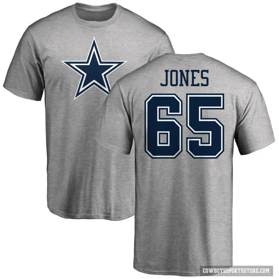 Men's ＃65 Robert Jones Dallas Cowboys Ash Logo T-Shirt