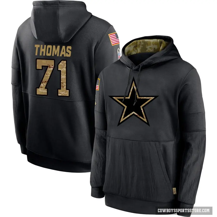 Men's ＃71 Nathan Thomas Dallas Cowboys Black 2020 Salute to Service Sideline Performance Pullover Hoodie
