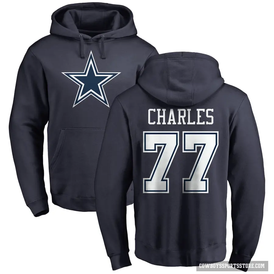 Men's ＃77 Saahdiq Charles Dallas Cowboys Navy Pro Line by Branded Name & Number Pullover Hoodie
