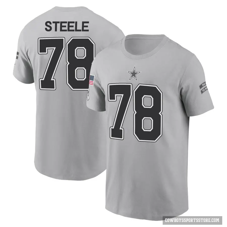 Men's ＃78 Terence Steele Dallas Cowboys Gray 2024 Salute to Service T-Shirt