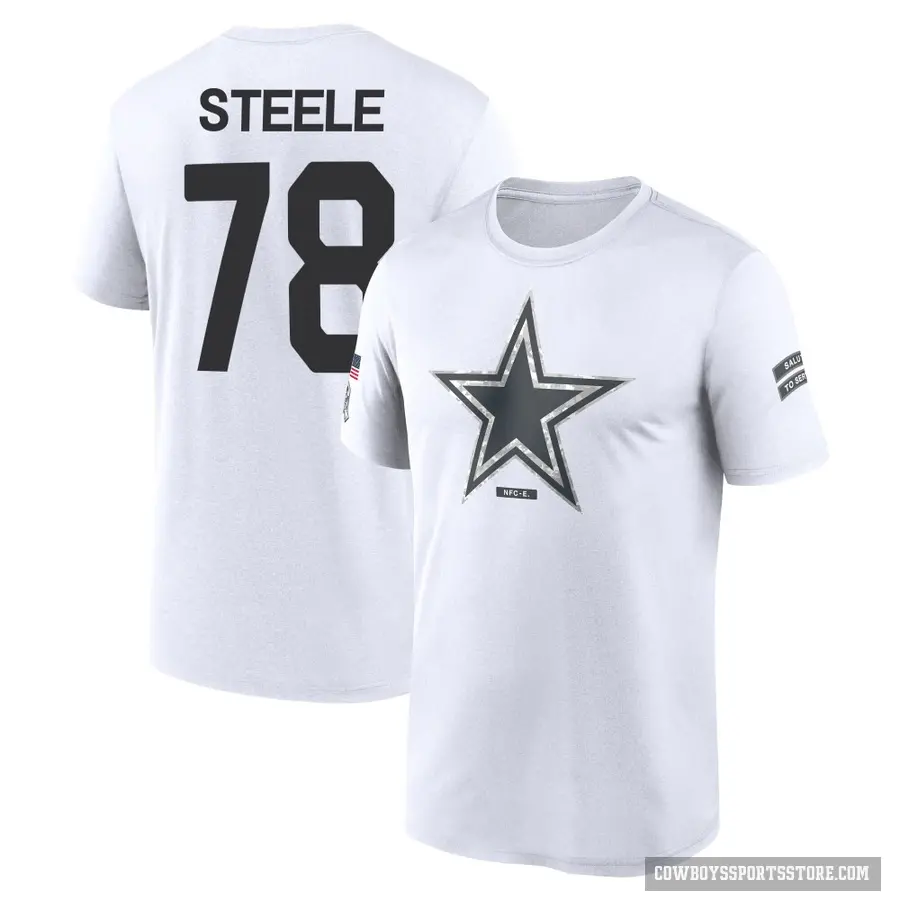 Men's ＃78 Terence Steele Dallas Cowboys White 2024 Salute to Service Performance T-Shirt