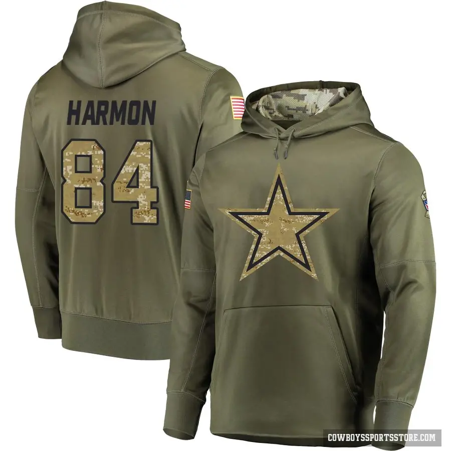 Men's ＃84 Kelvin Harmon Dallas Cowboys Olive Salute to Service Pullover Hoodie