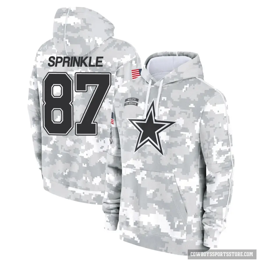 Men's ＃87 Jeremy Sprinkle Dallas Cowboys Arctic Camo 2024 Salute to Service Club Fleece Pullover Hoodie