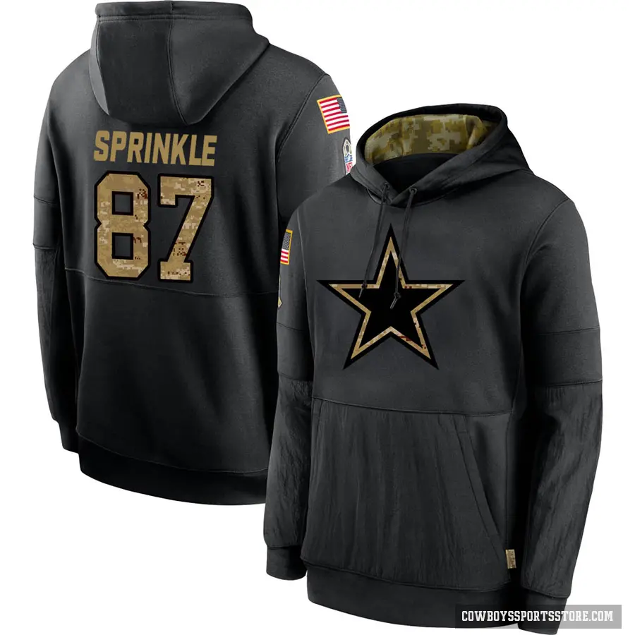 Men's ＃87 Jeremy Sprinkle Dallas Cowboys Black 2020 Salute to Service Sideline Performance Pullover Hoodie