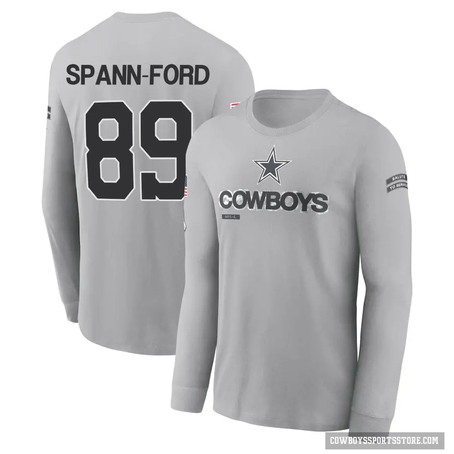 Men's ＃89 Brevyn Spann-Ford Dallas Cowboys Gray 2024 Salute to Service Long Sleeve T-Shirt