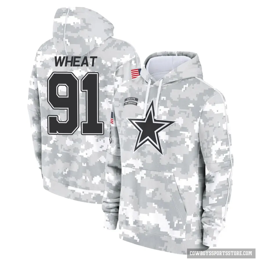 Men's ＃91 Tyrus Wheat Dallas Cowboys Arctic Camo 2024 Salute to Service Club Fleece Pullover Hoodie