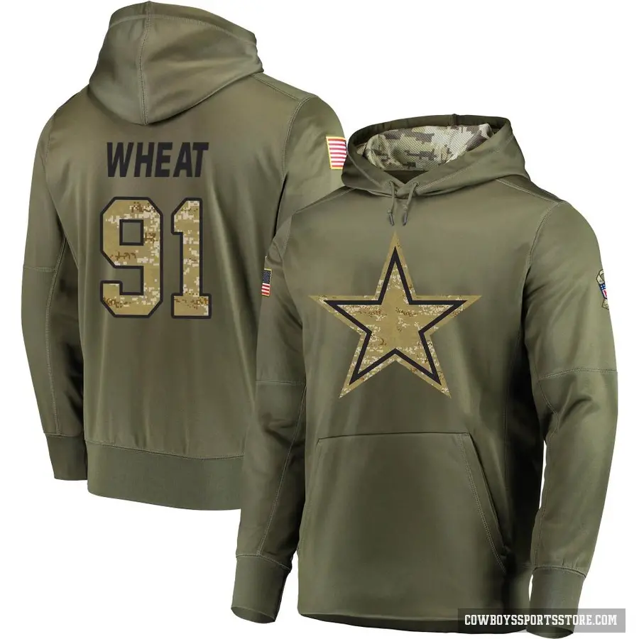 Men's ＃91 Tyrus Wheat Dallas Cowboys Olive Salute to Service Pullover Hoodie