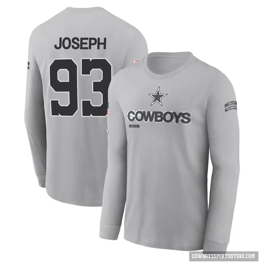 Men's ＃93 Linval Joseph Dallas Cowboys Gray 2024 Salute to Service Long Sleeve T-Shirt