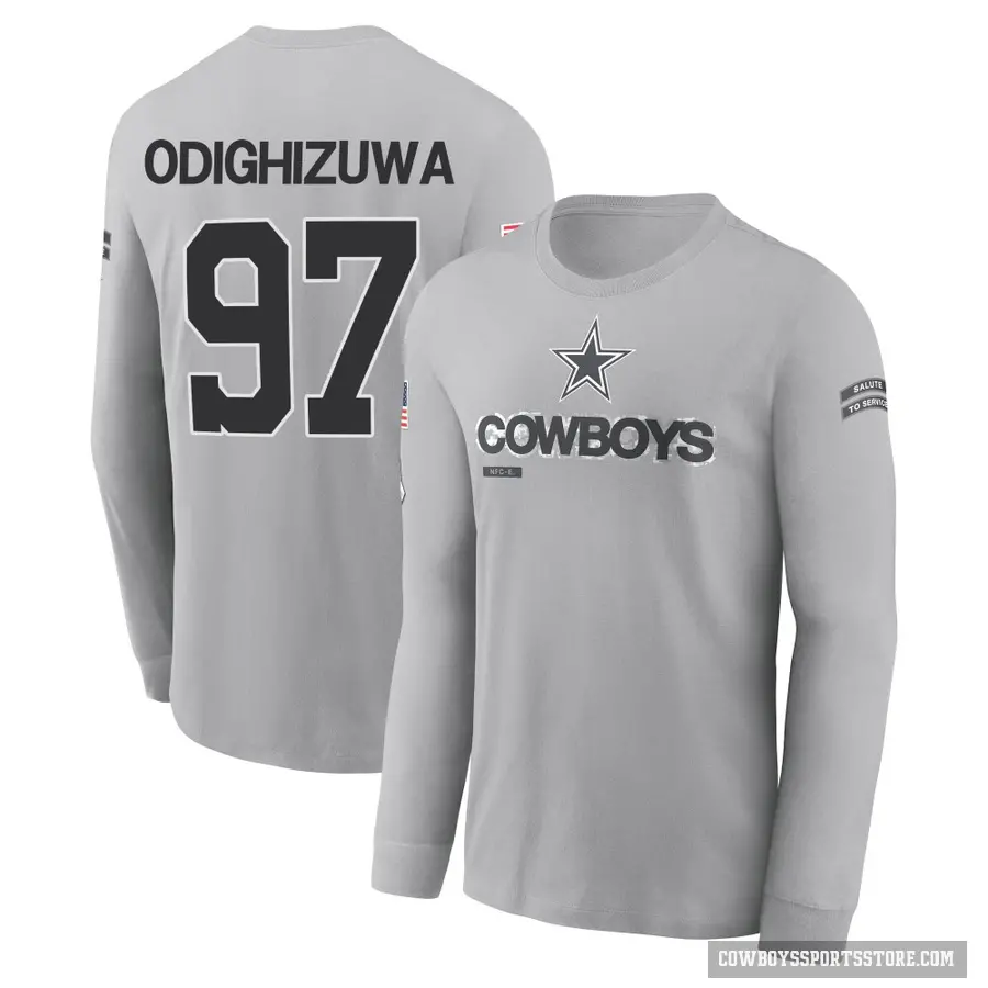 Men's ＃97 Osa Odighizuwa Dallas Cowboys Gray 2024 Salute to Service Long Sleeve T-Shirt