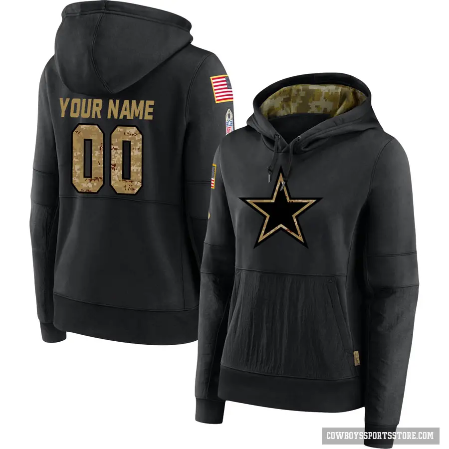 Women's ＃00 Custom Dallas Cowboys Black 2020 Salute to Service Sideline Performance Pullover Hoodie