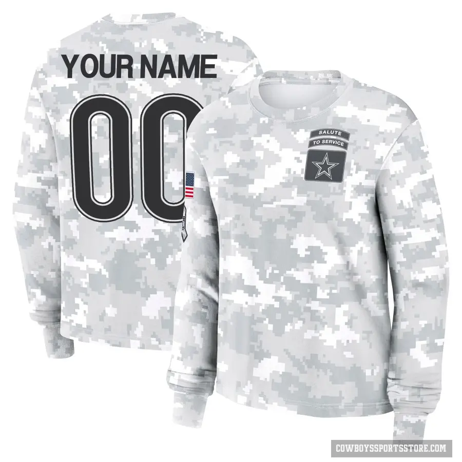 Women's ＃00 Custom Dallas Cowboys Camo Arctic 2024 Salute to Service Long Sleeve T-Shirt