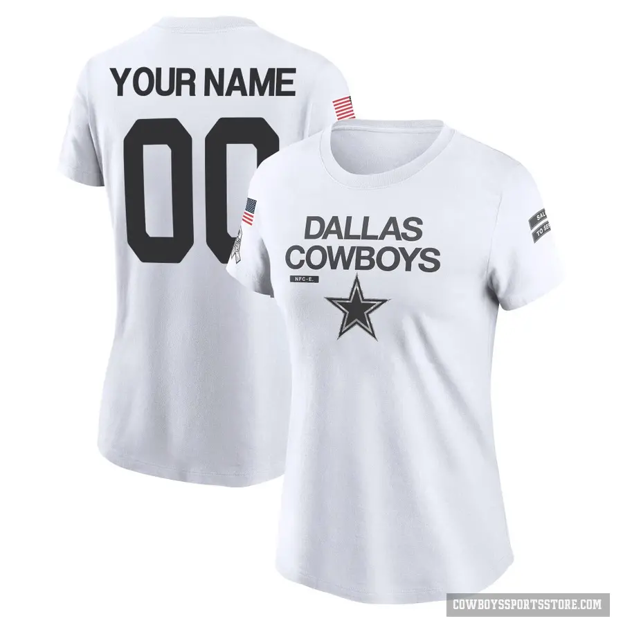Women's ＃00 Custom Dallas Cowboys White 2024 Salute to Service Performance T-Shirt