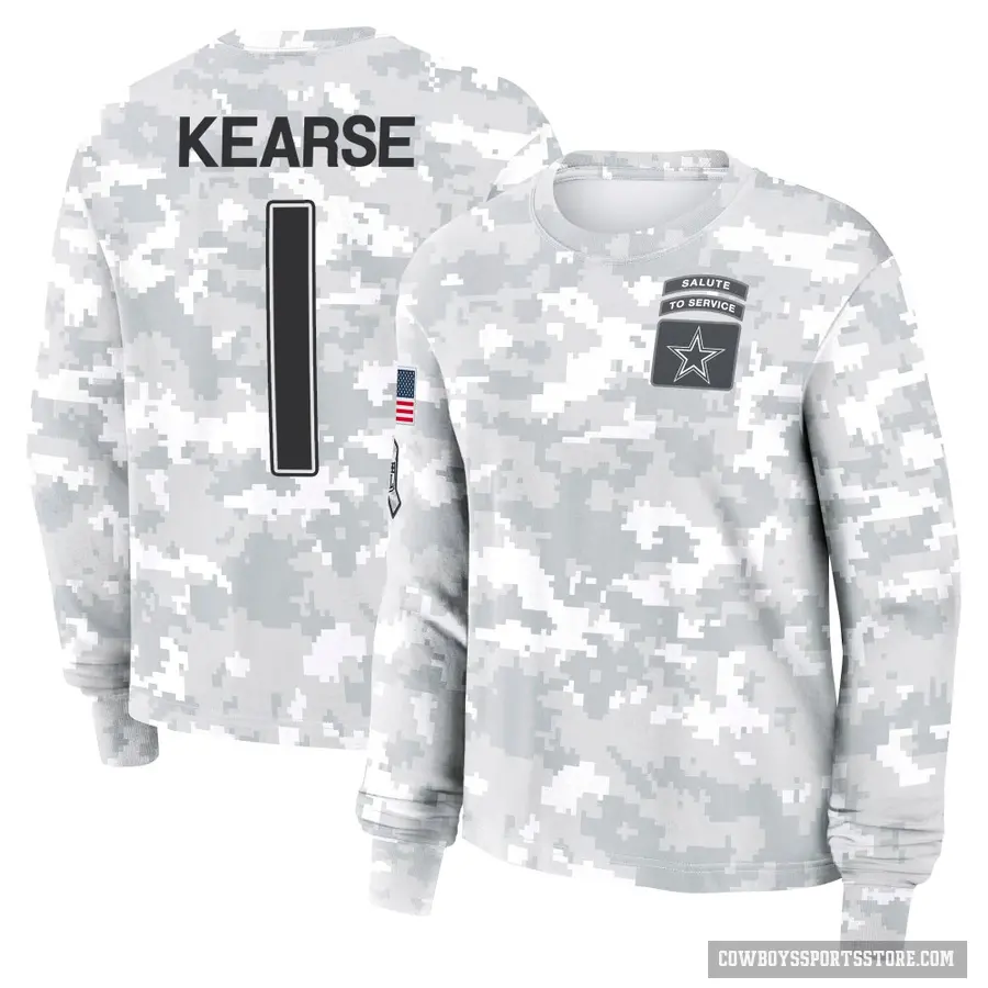 Women's ＃1 Jayron Kearse Dallas Cowboys Camo Arctic 2024 Salute to Service Long Sleeve T-Shirt