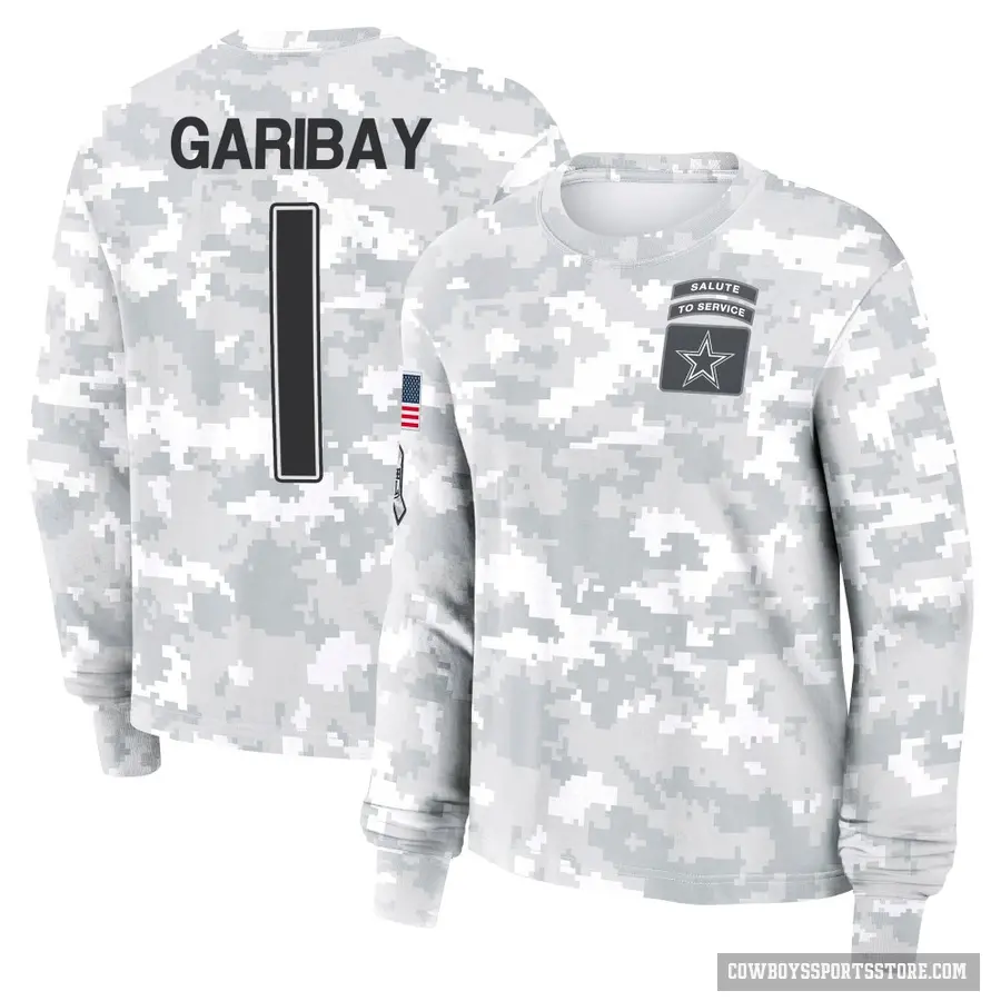 Women's ＃1 Jonathan Garibay Dallas Cowboys Camo Arctic 2024 Salute to Service Long Sleeve T-Shirt