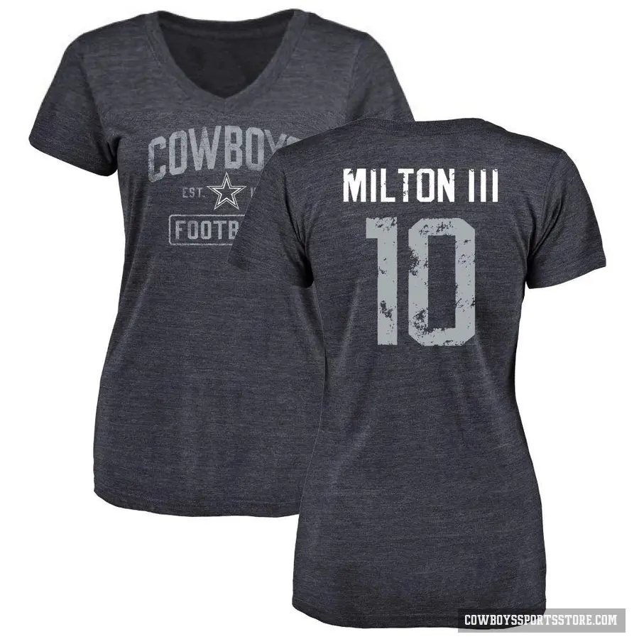 Women's ＃10 Joe Milton III Dallas Cowboys Navy Distressed V-Neck T-Shirt