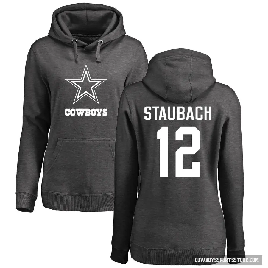Women's ＃12 Roger Staubach Dallas Cowboys Pro Line by Branded Ash One Color Pullover Hoodie