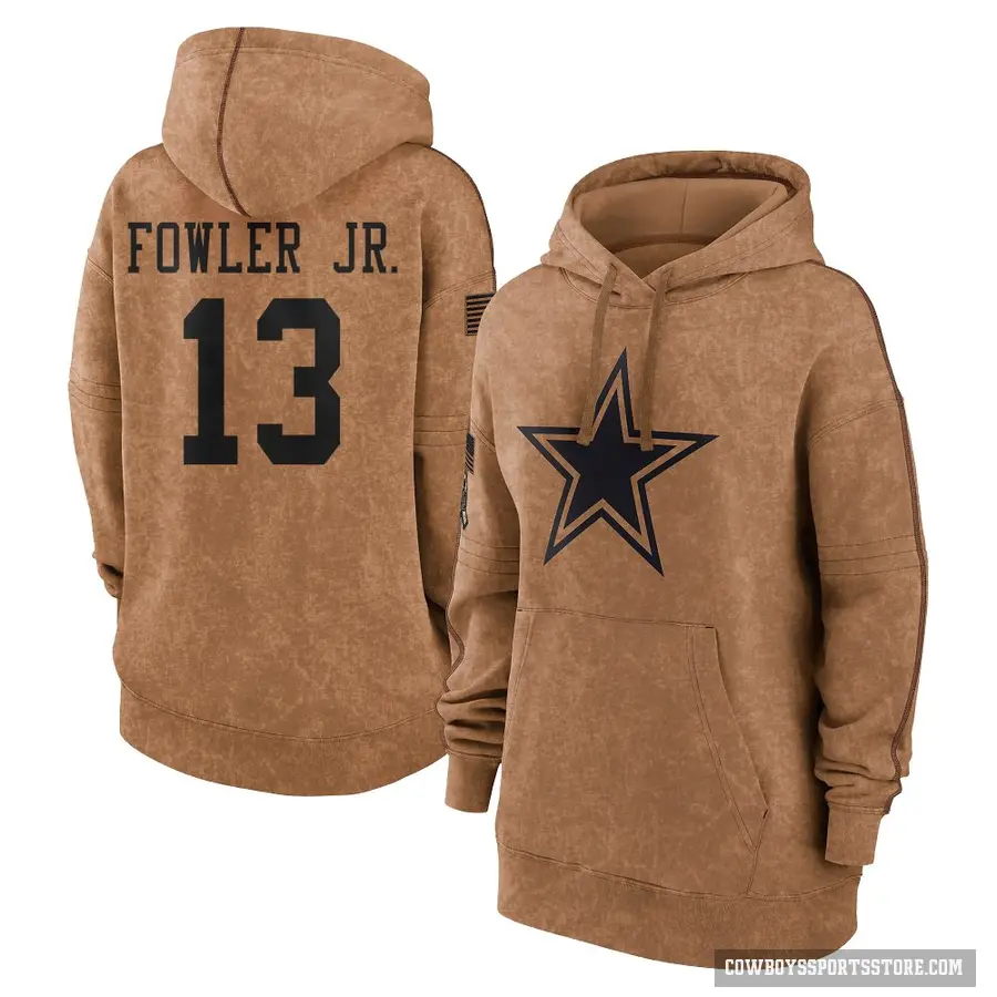 Women's ＃13 Dante Fowler Jr. Dallas Cowboys Brown 2023 Salute To Service Pullover Hoodie