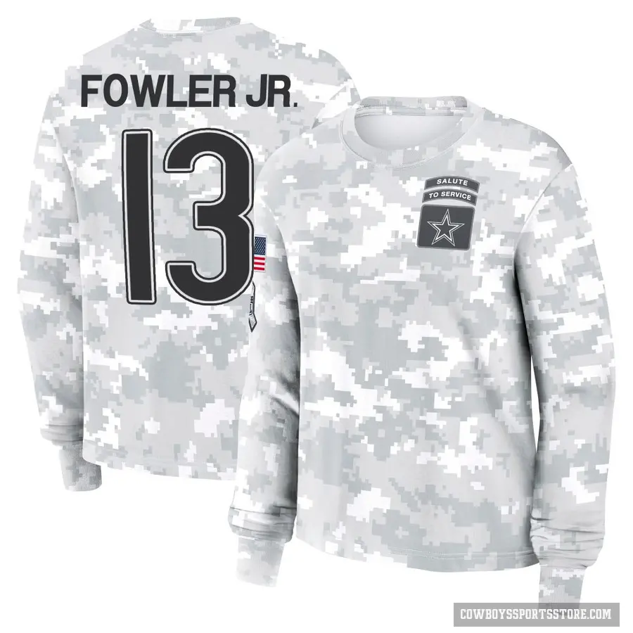 Women's ＃13 Dante Fowler Jr. Dallas Cowboys Camo Arctic 2024 Salute to Service Long Sleeve T-Shirt