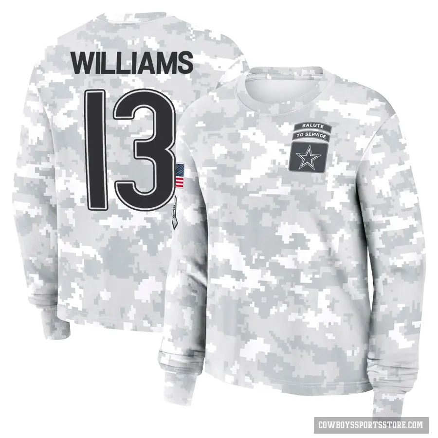 Women's ＃13 Seth Williams Dallas Cowboys Camo Arctic 2024 Salute to Service Long Sleeve T-Shirt
