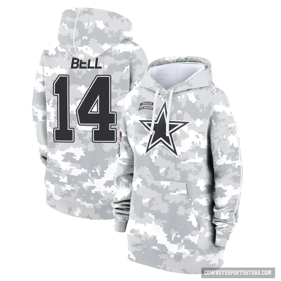 Women's ＃14 Markquese Bell Dallas Cowboys Arctic Camo 2024 Salute to Service Club Fleece Pullover Hoodie