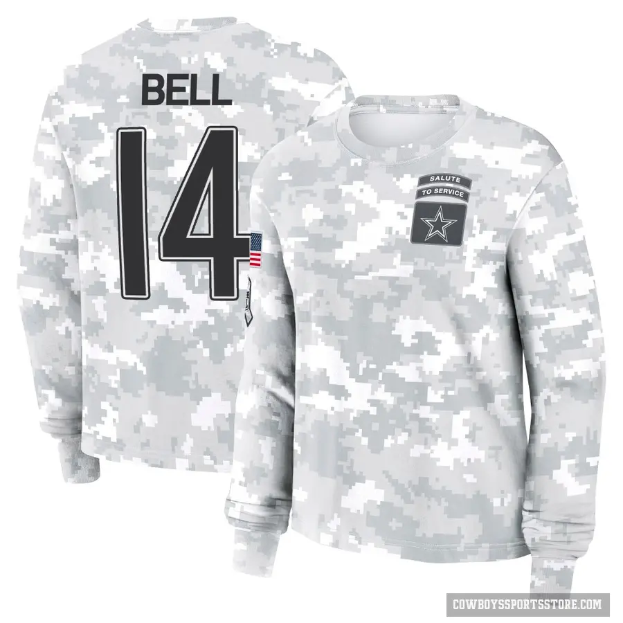 Women's ＃14 Markquese Bell Dallas Cowboys Camo Arctic 2024 Salute to Service Long Sleeve T-Shirt