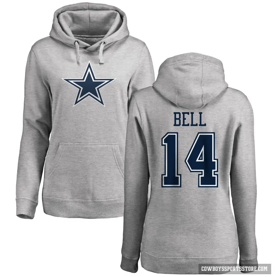 Women's ＃14 Markquese Bell Dallas Cowboys Pro Line by Branded Ash Name & Number Logo Pullover Hoodie
