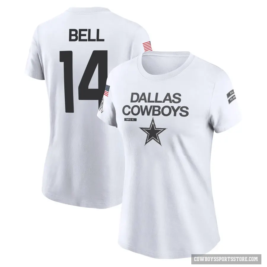 Women's ＃14 Markquese Bell Dallas Cowboys White 2024 Salute to Service Performance T-Shirt