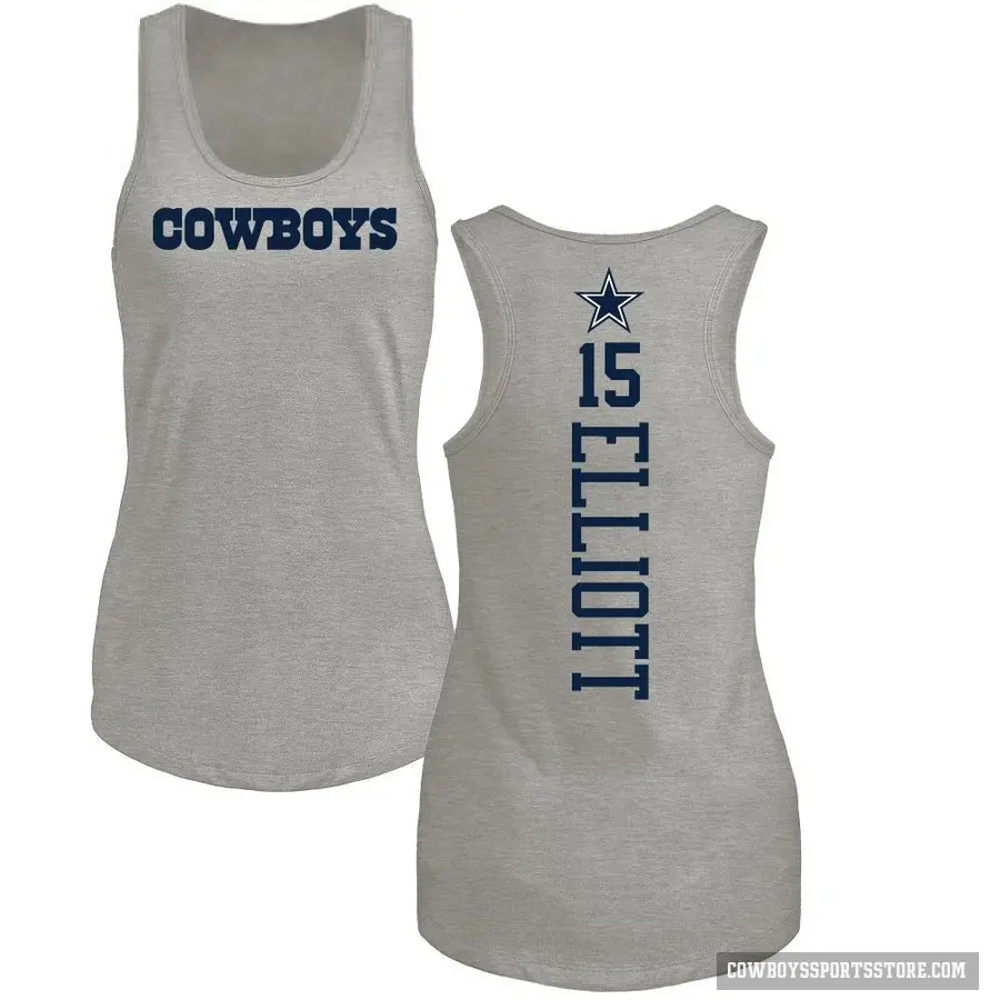 Women's ＃15 Ezekiel Elliott Dallas Cowboys Ash Backer Tank Top