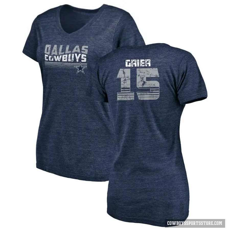 Women's ＃15 Will Grier Dallas Cowboys Navy Retro V-Neck T-Shirt