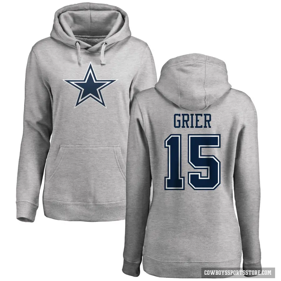 Women's ＃15 Will Grier Dallas Cowboys Pro Line by Branded Ash Name & Number Logo Pullover Hoodie