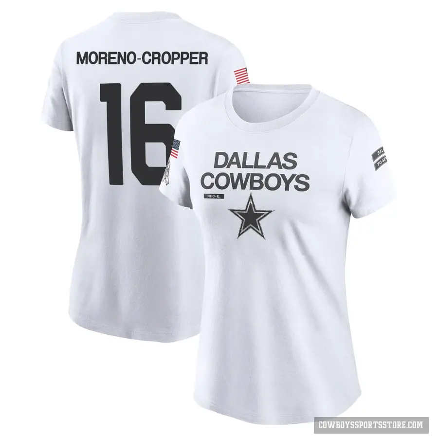 Women's ＃16 Jalen Moreno-Cropper Dallas Cowboys White 2024 Salute to Service Performance T-Shirt